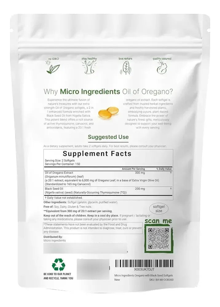 Aceite de Oregano 6000 mg x 90 Softgels - Sistema inmune y defensas